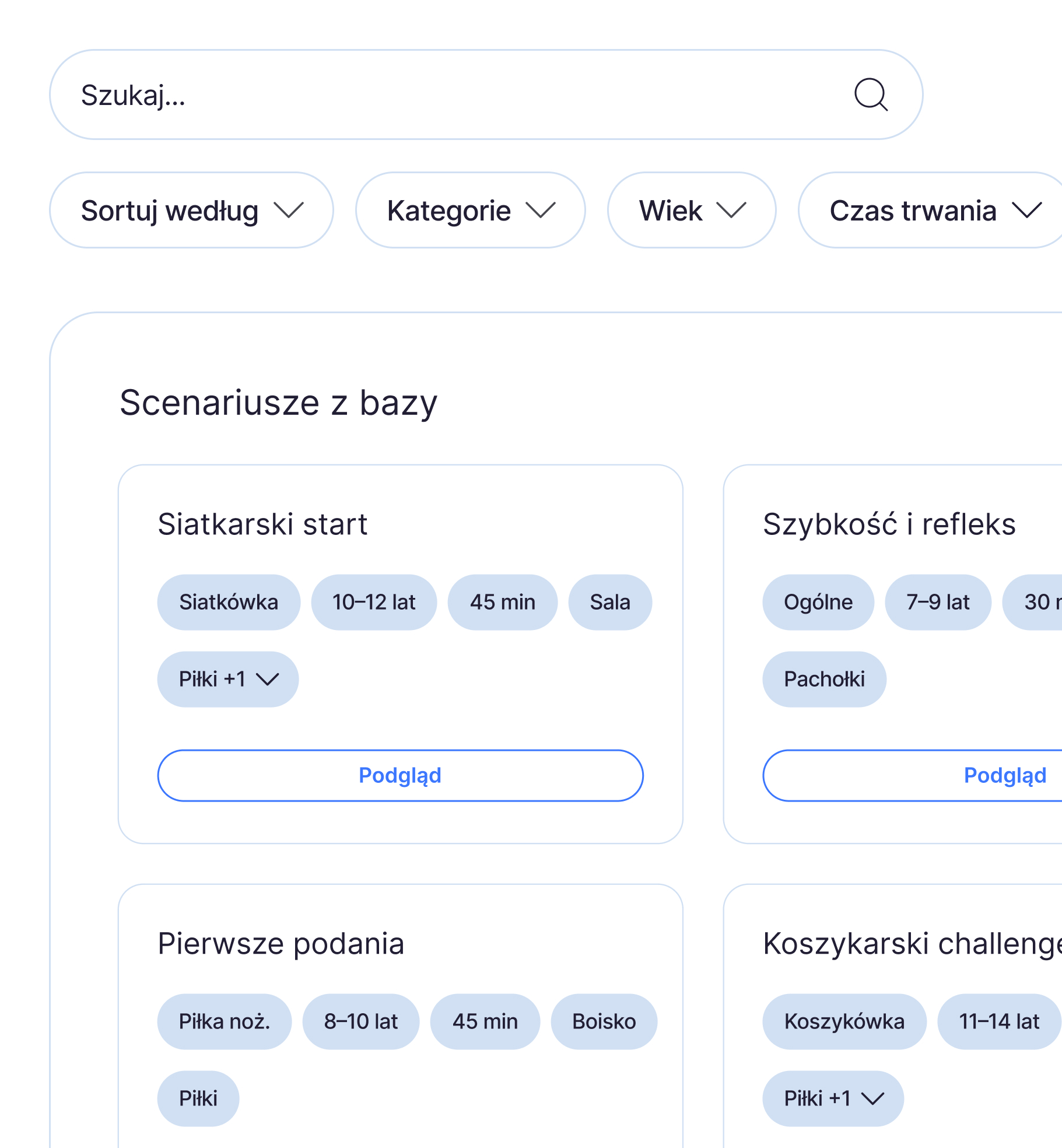 Podgląd gotowych scenariuszy Gamionary
