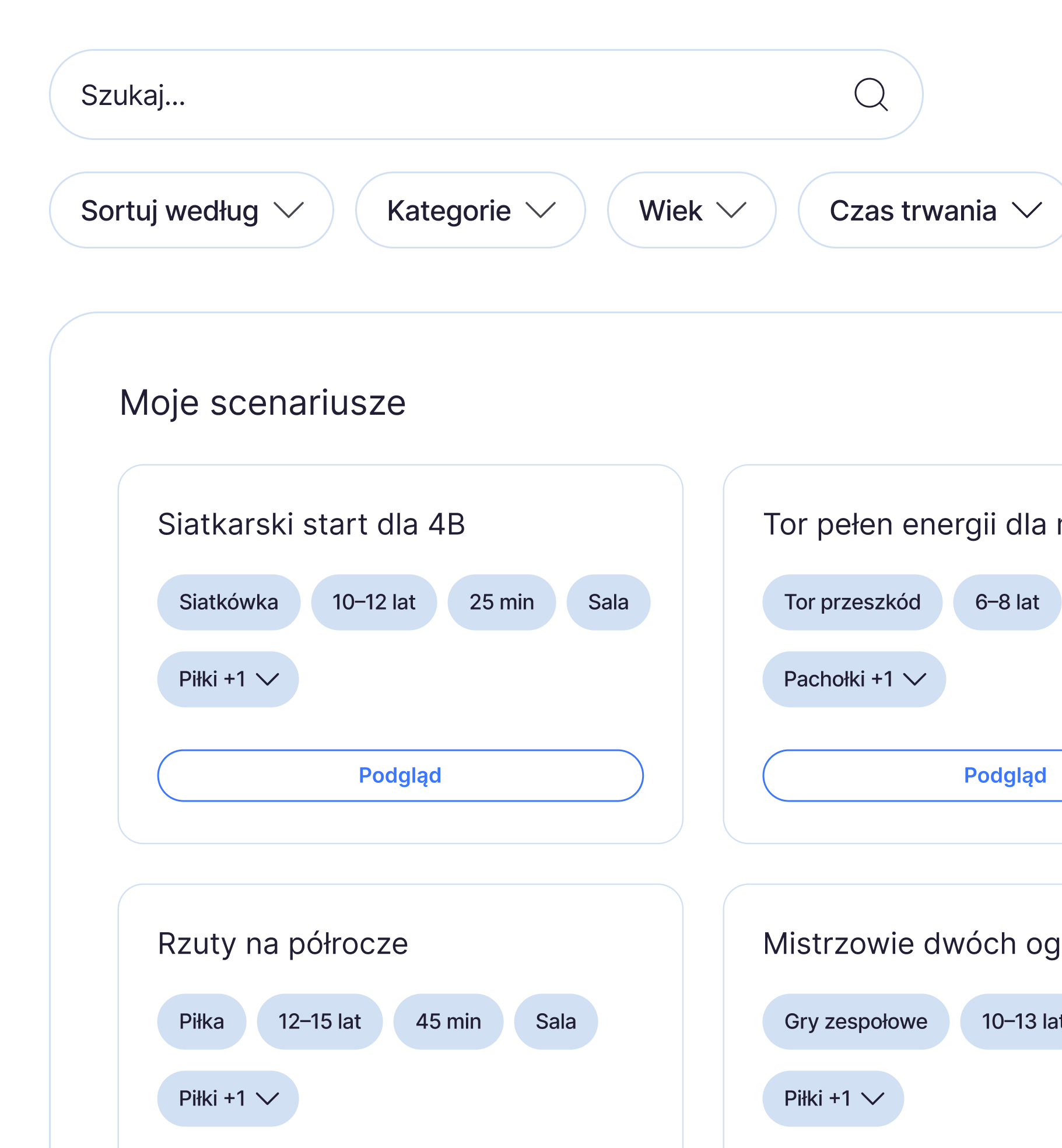 Podgląd własnych scenariuszy Gamionary
