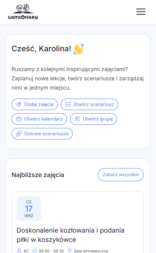 Podgląd panelu Gamionary